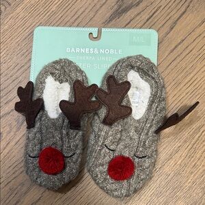Barnes & Noble Gray Reindeer Slippers - shoe size 10-12 - NWT